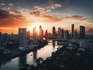 Bangkok's skyline forms a striking silhouette against a sunrise backdrop