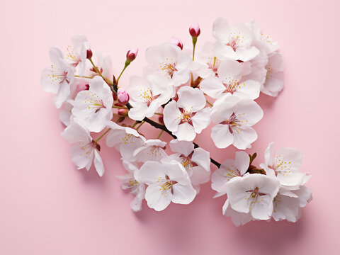 Cherry blossoms create a charming view from the top against a pink background