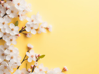 Top view showcases lovely yellow pastel blossoms in spring