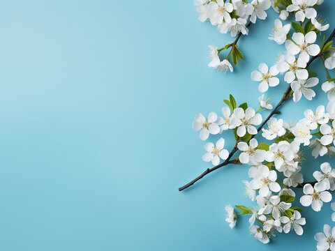 Vibrant spring flowers rest elegantly on a blue background