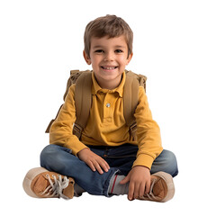 boy sitting on the floor isolated on transparent background