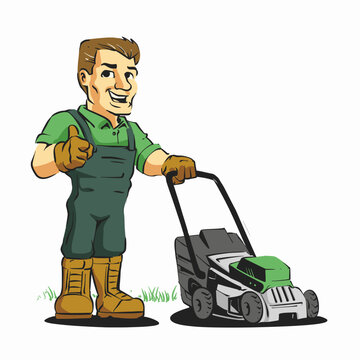 Cartoon Lawnmower Repair Mascot  Vector