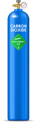 Realistic gas cylinder with carbon dioxide, compressed gas metal balloon. Isolated vector blue sturdy container filled with non-flammable content, serves to industrial applications or medical uses