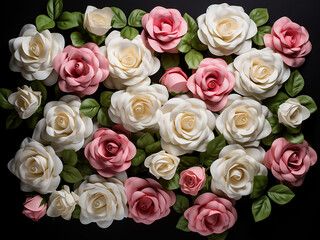 White and pink roses displayed on dark background