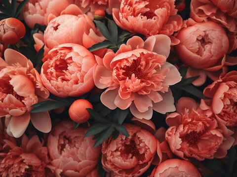 Bouquet of peonies showcasing living coral color