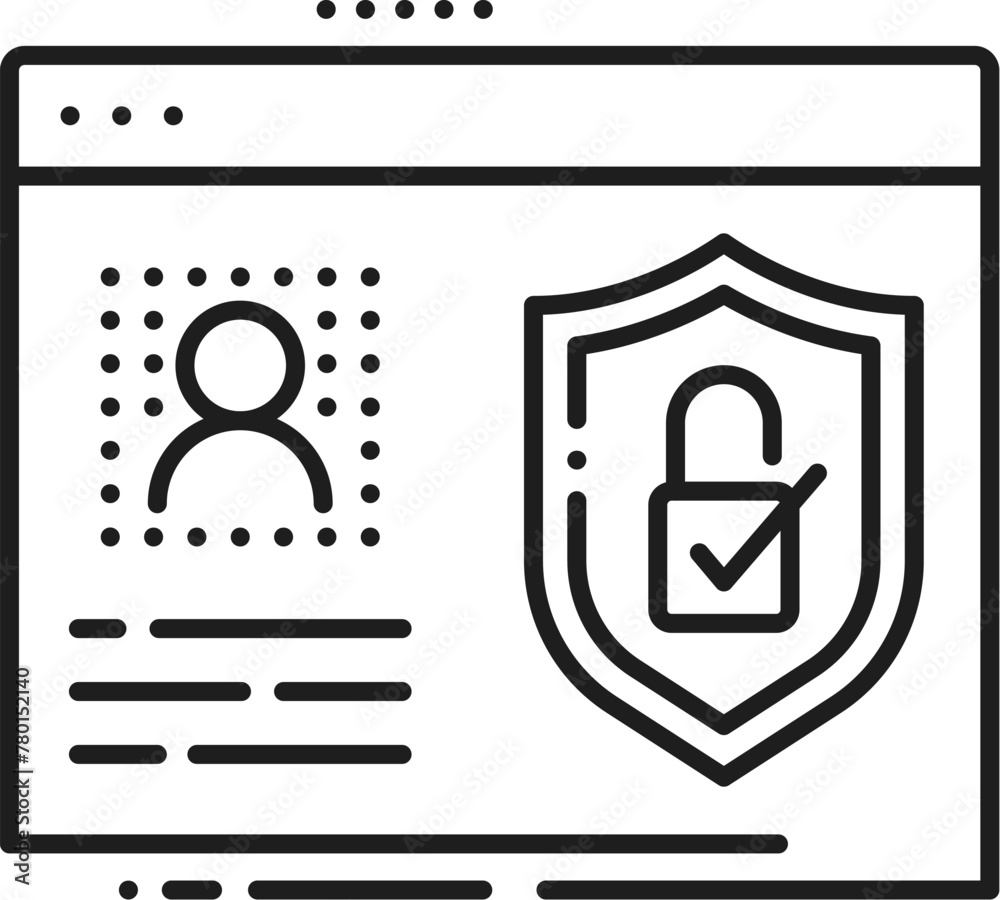 Poster personal data online protection and safety, fintech web technology outline icon. network data safety