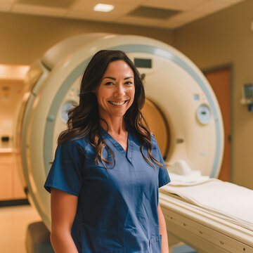 A nurse at the MRI machine offers expert care and comfort, blending professionalism with empathy