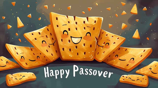 A minimalist illustration of a matzah with the words "Happy Passover" beneath it, smiley matzah with words Happy Passover