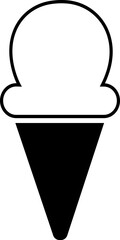 Ice cream icon, black silhouette on white. Soft gelato in waffle cone, segmented shape in stencil style. Vector element for minimalist summer design and print, street food illustration or logo.Ice