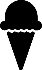 Ice cream icon, black silhouette on white. Soft gelato in waffle cone, segmented shape in stencil style. Vector element for minimalist summer design and print, street food illustration or logo.Ice