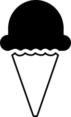 Ice cream icon, black silhouette on white. Soft gelato in waffle cone, segmented shape in stencil style. Vector element for minimalist summer design and print, street food illustration or logo.Ice