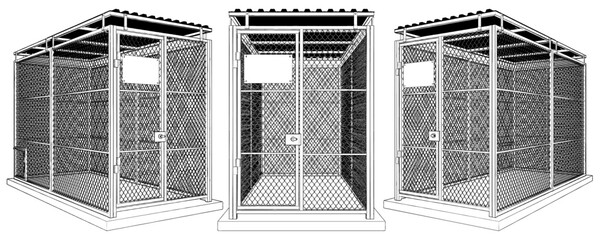Cage Vector 02. Illustration Isolated On White Background. Animal Dog Cage.