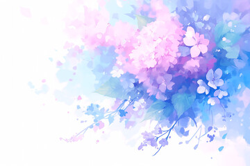 幻想的な水彩の紫陽花の花の背景イラスト