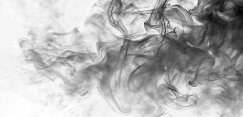 Abstract Smoke Swirls. Black Smoke on White transparent Background. Movement and Texture Concept. .Ethereal Smoke Patterns