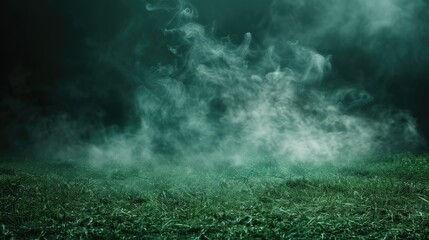 Dark green background smoke, dark ground, black poisonous smell, bad fog, smelly stadium, fog, background, green grass, smoke, clouds
