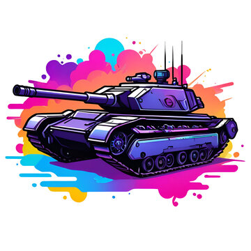Cartoon tank with colorful paint splashs 