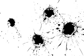 Silhouette outline of bullet holes on white.