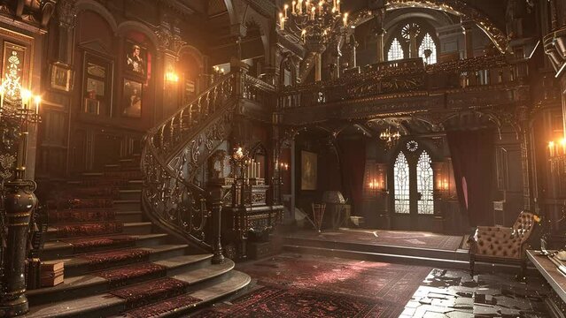 a highly detailed 3D render of a haunted manor. seamless looping overlay 4k virtual video animation background