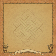 Square Ancient Map with Viking Warriors and Infinity Knot - obrazy, fototapety, plakaty