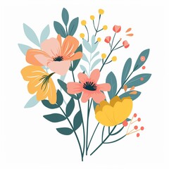 Elegant Floral Illustration with Pastel Blooms and Foliage Design