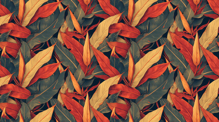 Heliconia leaves, striking red veins, jungle vibes - obrazy, fototapety, plakaty