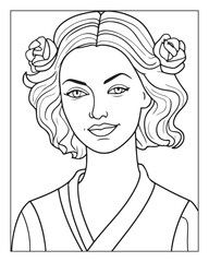 A cute women vector illustration, girls coloring pages, beautiful lady black and white vector, girls line art 