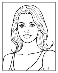 A cute women vector illustration, girls coloring pages, beautiful lady black and white vector, girls line art 