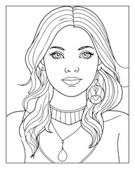 A cute women vector illustration, girls coloring pages, beautiful lady black and white vector, girls line art 