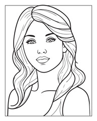 A cute women vector illustration, girls coloring pages, beautiful lady black and white vector, girls line art 
