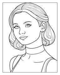 A cute women vector illustration, girls coloring pages, beautiful lady black and white vector, girls line art 