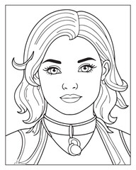 A cute women vector illustration, girls coloring pages, beautiful lady black and white vector, girls line art 