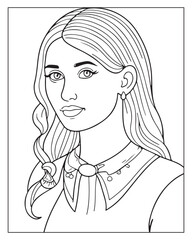 A cute women vector illustration, girls coloring pages, beautiful lady black and white vector, girls line art 