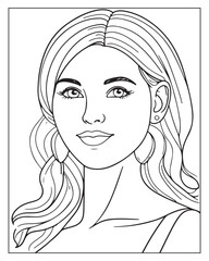 A cute women vector illustration, girls coloring pages, beautiful lady black and white vector, girls line art 