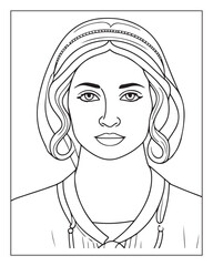 A cute women vector illustration, girls coloring pages, beautiful lady black and white vector, girls line art 