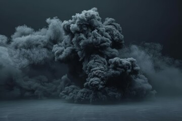 Abstract black smoke explosion with dynamic motion effect on dark background - obrazy, fototapety, plakaty