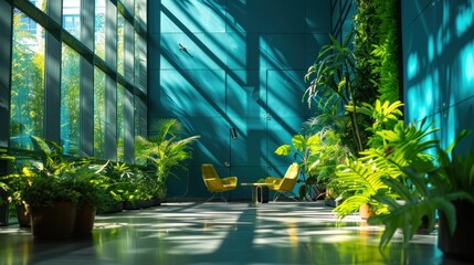 Merge the calming effects of blue and green to foster cooperation and innovation. - obrazy, fototapety, plakaty