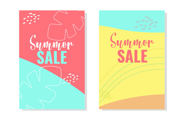 Summer sale layout template for banner coupon. Collection special discount offers summer time. Bright colors. Vector illustration.