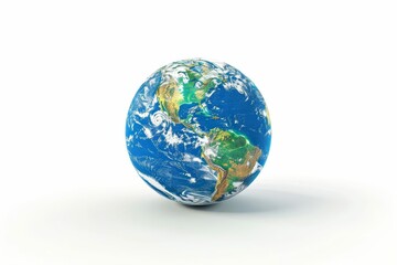 Planet Earth globe illustration on white background, 3D digital rendering of world map