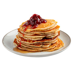 Stacked Russian pancakes on a plate isolated on white background