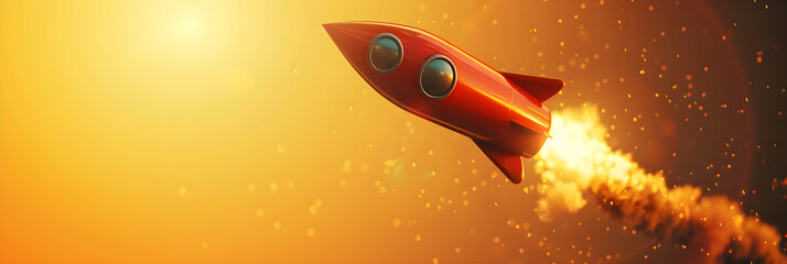 
Rocket ship blasting off into space, with stock market related symbols and data in the smoke trail behind it illustration on yellow background.  - obrazy, fototapety, plakaty