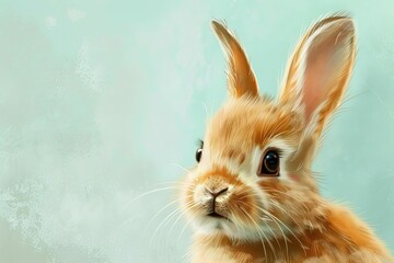 Little baby rabbit illustration, adorable and cute fluffy bunny portrait with soft fur and big eyes