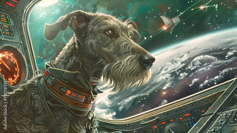 Sticker intrepid dog astronaut observing earth from spacecraft with ai generated.