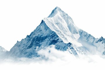 Fototapeta na wymiar Isolated Snow-Capped Mountain Peak on White Background, Majestic Winter Landscape