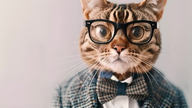 Cat with Glasses and Suit Looking Intelligent with Ai generated.
