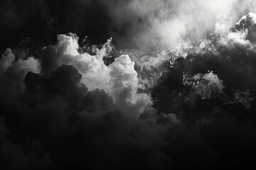 Dark, grungy smoke texture background with black night clouds, creating a haunting horror theme illustration