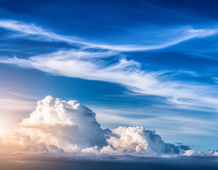 Obraz premium Blue Sky with white cloud and clear abstract. Beautiful air sunlight with cloud colorful scape