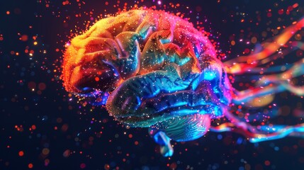 computer brain digital 3d bright colors 