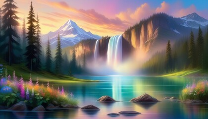 Majestic Mountain Landscape Digital Painting