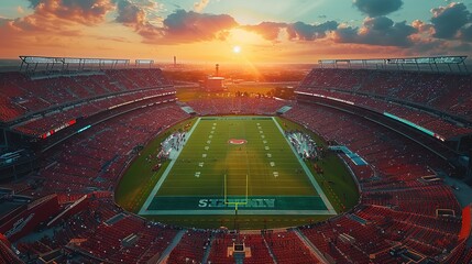 Half-color, half-sketch image of American football stadium with illuminated field and seating place. Creative sketch design art. Concept of sport, competition, game. Poster - Generative AI - Powered by Adobe