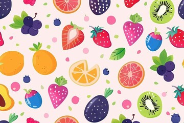 Seamless pastel fruit pattern, colorful cute fruity repeat print design